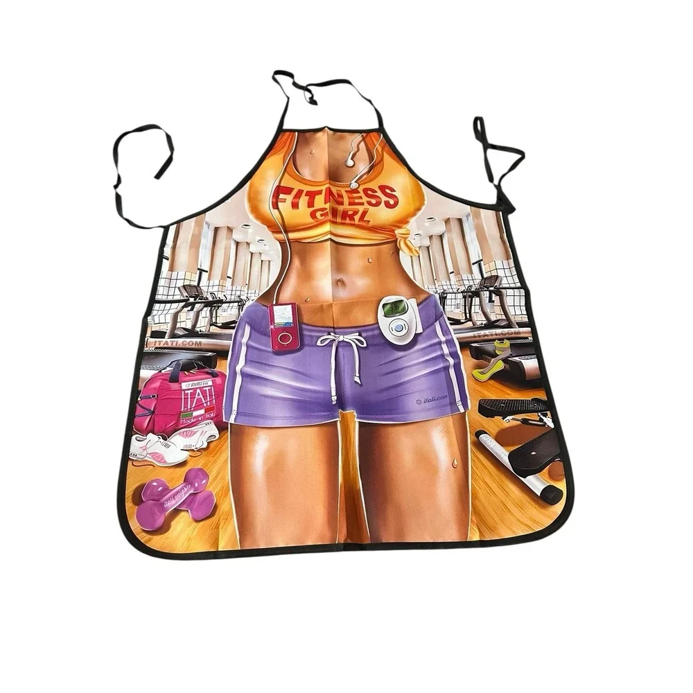 NEW novelty adult ONE SIZE apron‎ full coverage funny FITNESS GIRL COOK